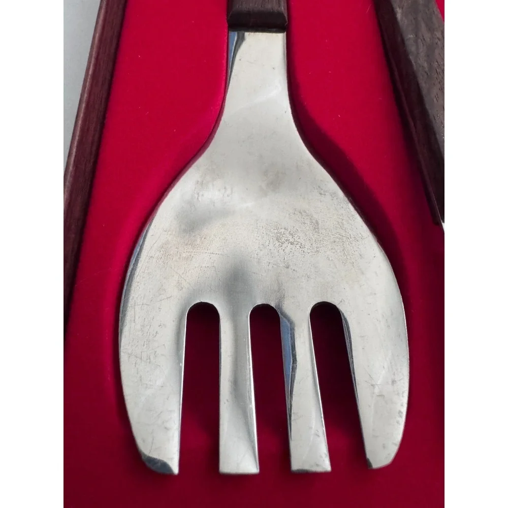 Vintage Burnco Serving Fork & Spoon = Tongs‎ Stainless Steel Japan